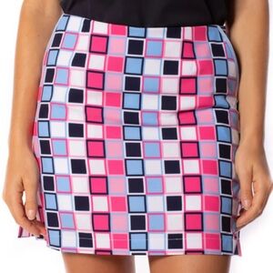 GOLFTINI Make It Happen Golf Skort Blue Pink Colorful Check Boxes 10